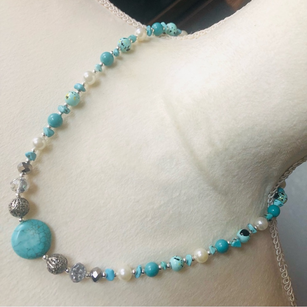 Handcrafted repurpose howlite stone beaded necklace